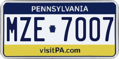 PA license plate MZE7007