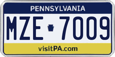 PA license plate MZE7009