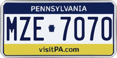 PA license plate MZE7070