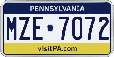PA license plate MZE7072