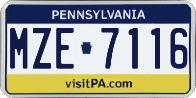 PA license plate MZE7116