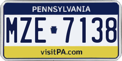PA license plate MZE7138