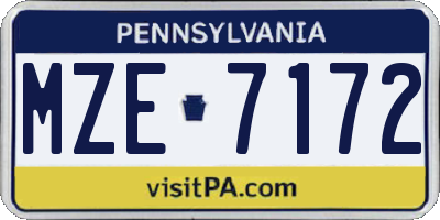 PA license plate MZE7172