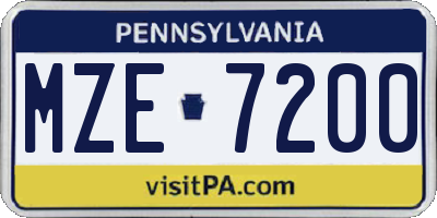 PA license plate MZE7200