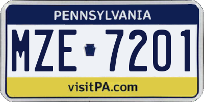 PA license plate MZE7201
