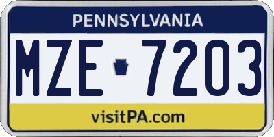 PA license plate MZE7203