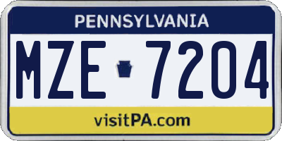 PA license plate MZE7204