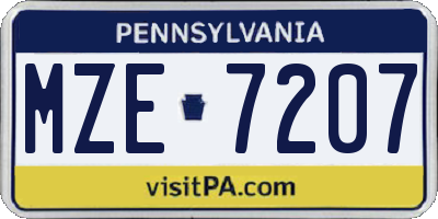 PA license plate MZE7207