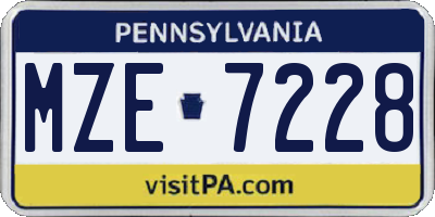 PA license plate MZE7228
