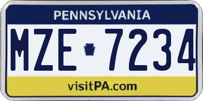 PA license plate MZE7234