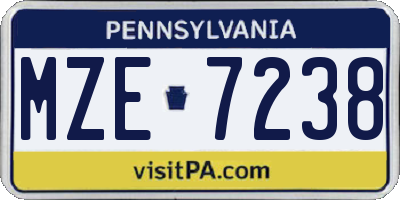 PA license plate MZE7238
