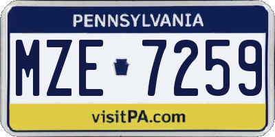 PA license plate MZE7259
