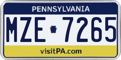 PA license plate MZE7265