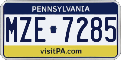 PA license plate MZE7285