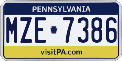 PA license plate MZE7386