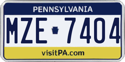 PA license plate MZE7404
