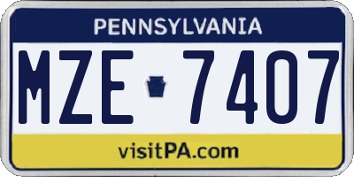 PA license plate MZE7407