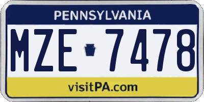 PA license plate MZE7478