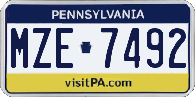 PA license plate MZE7492
