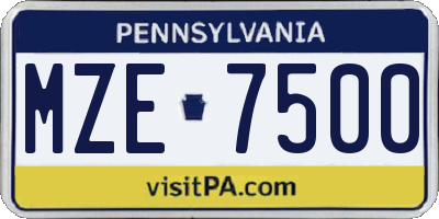 PA license plate MZE7500