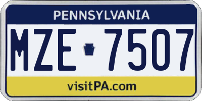 PA license plate MZE7507