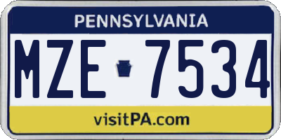 PA license plate MZE7534