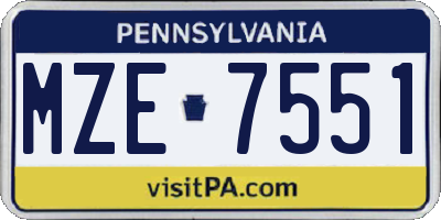 PA license plate MZE7551