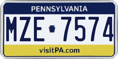 PA license plate MZE7574