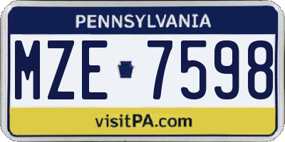 PA license plate MZE7598