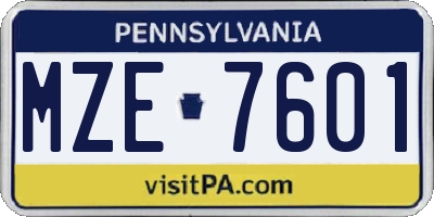 PA license plate MZE7601