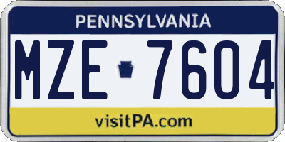 PA license plate MZE7604