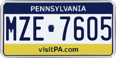 PA license plate MZE7605