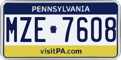 PA license plate MZE7608
