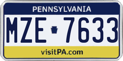 PA license plate MZE7633