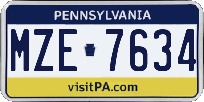 PA license plate MZE7634