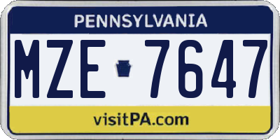 PA license plate MZE7647