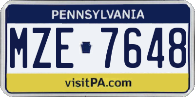 PA license plate MZE7648