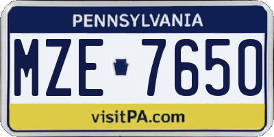 PA license plate MZE7650