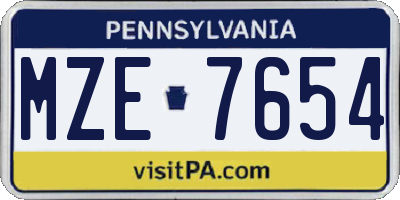 PA license plate MZE7654
