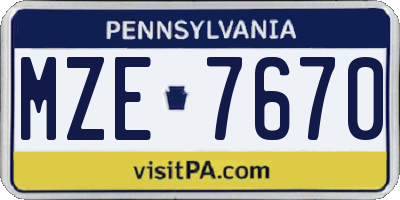 PA license plate MZE7670