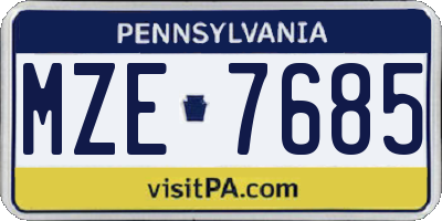 PA license plate MZE7685