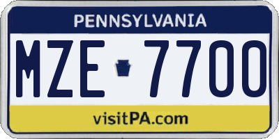 PA license plate MZE7700
