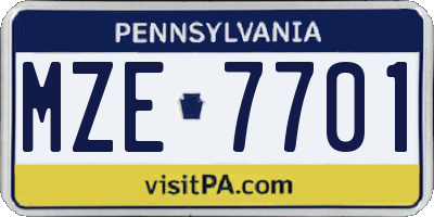 PA license plate MZE7701