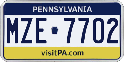 PA license plate MZE7702
