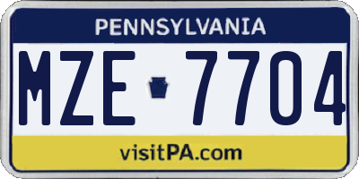 PA license plate MZE7704