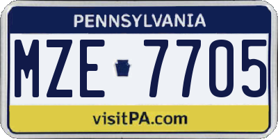 PA license plate MZE7705