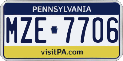 PA license plate MZE7706