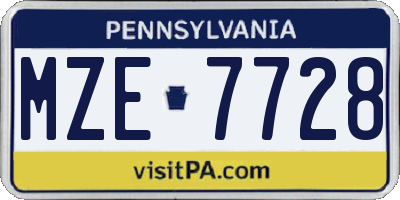PA license plate MZE7728