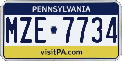 PA license plate MZE7734