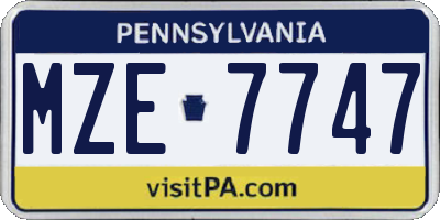 PA license plate MZE7747